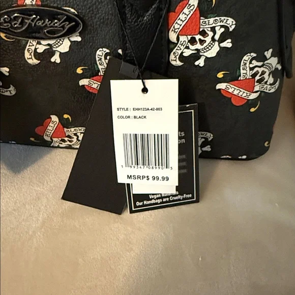 Ed Hardy Black and Red Skull Shoulder Bag - Picture 5 of 7